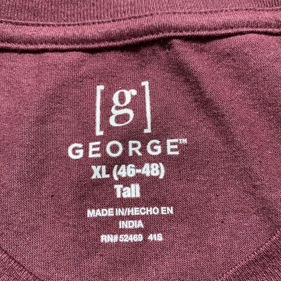 George Mens Long Sleeve Cotton Crew T-Shirt Size XL 46-48 Tall Windsor Wine - Picture 6 of 10